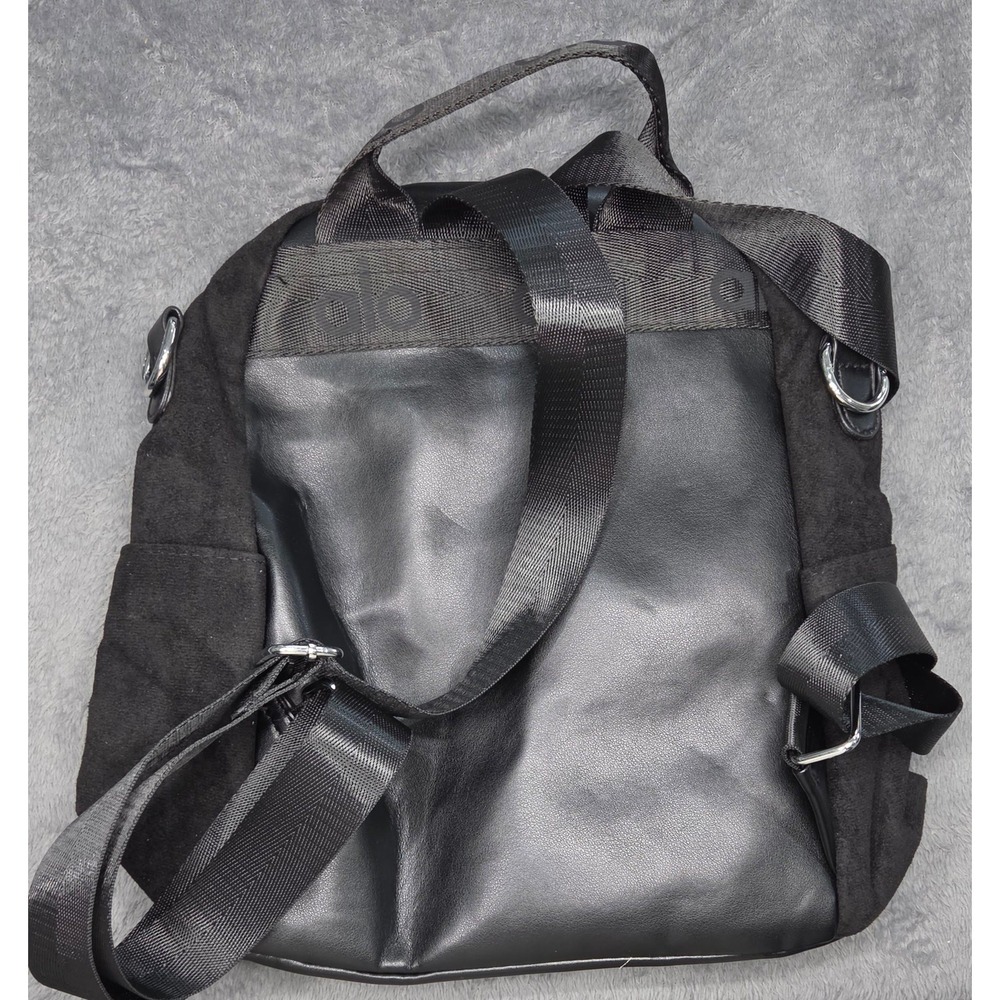 Alo Yoga Black Faux Leather Suede Mini Backpack Silver Logo Yoga Gym Bag - Picture 2 of 2